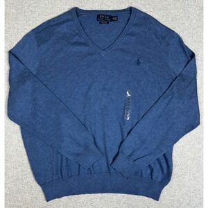 Polo Ralph Lauren V-Neck Sweater Mens XXL Blue Pima Cotton Pony Logo NWOT
